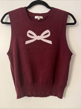 No Comment Burgundy Bow Knit Tank Sweater Vest